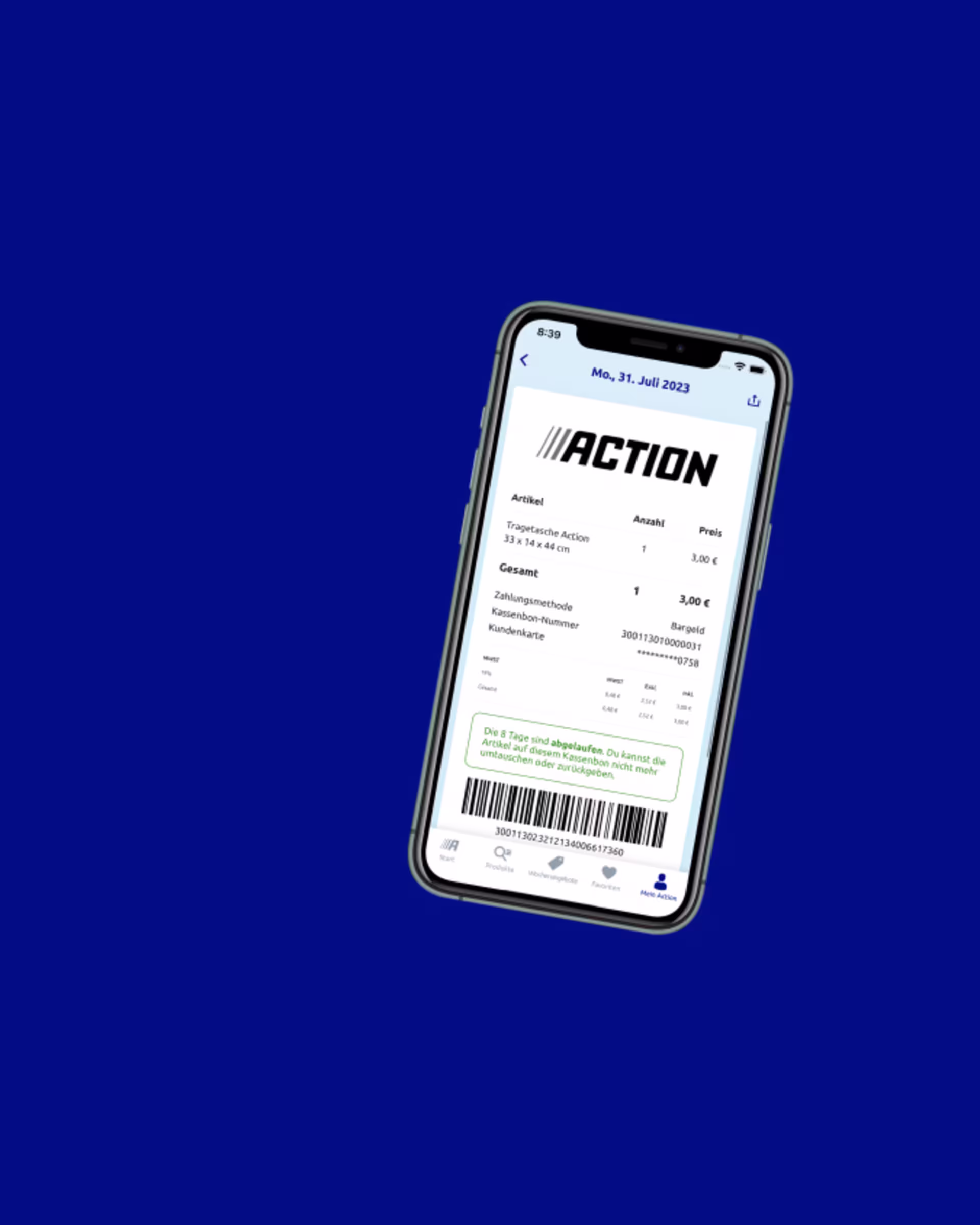 Digitaler Kassenbon in der Action-App
