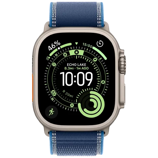 Apple Watch Ultra 3 49mm 钛金属蓝色织物表带 S/M 版官方商品图