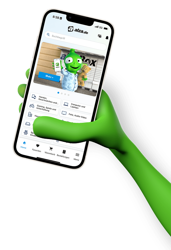 Offizielle Alza-App mit grünem Markenmotiv