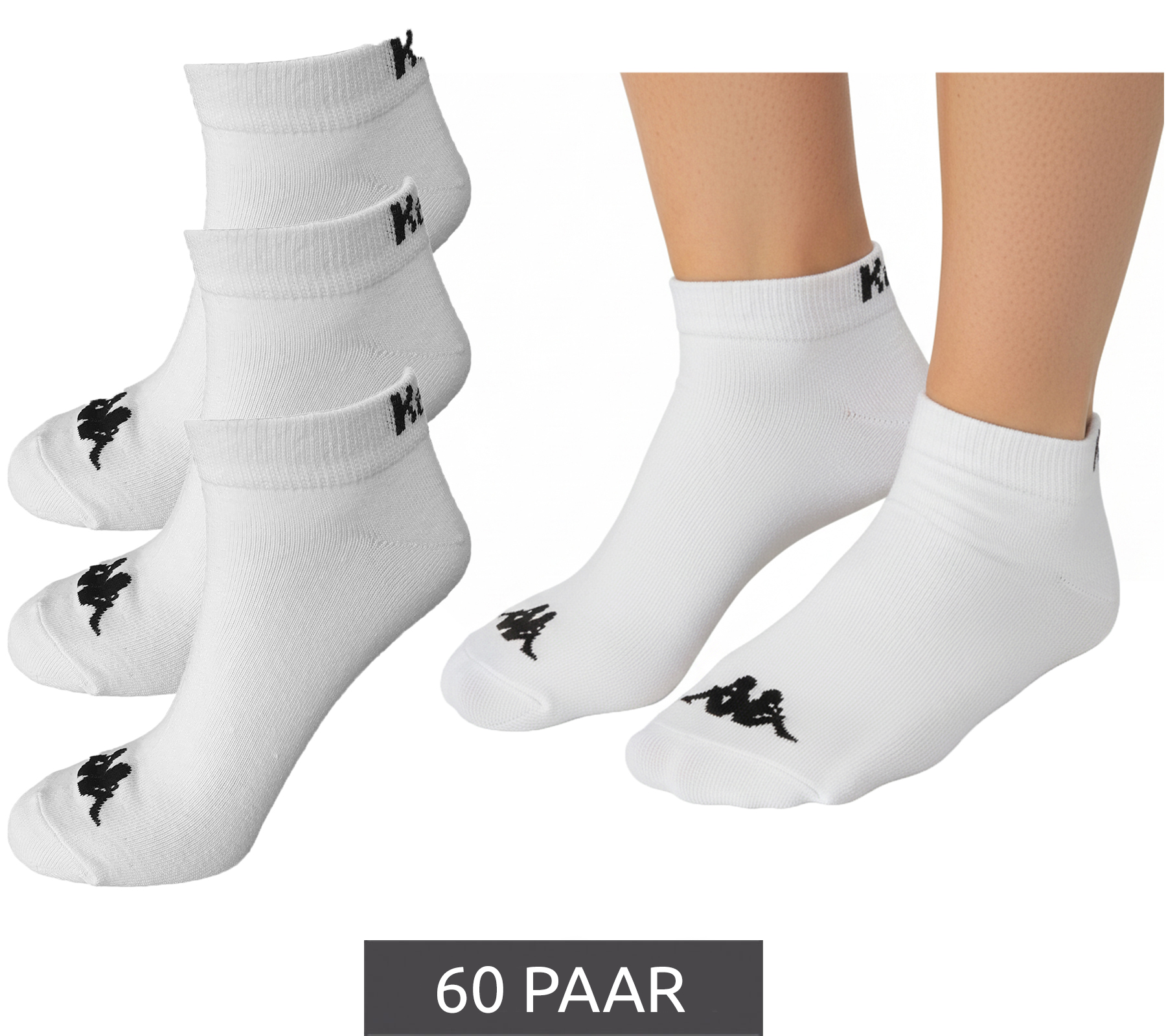 60 Paar weiße Kappa Sneaker-Socken von Outlet46