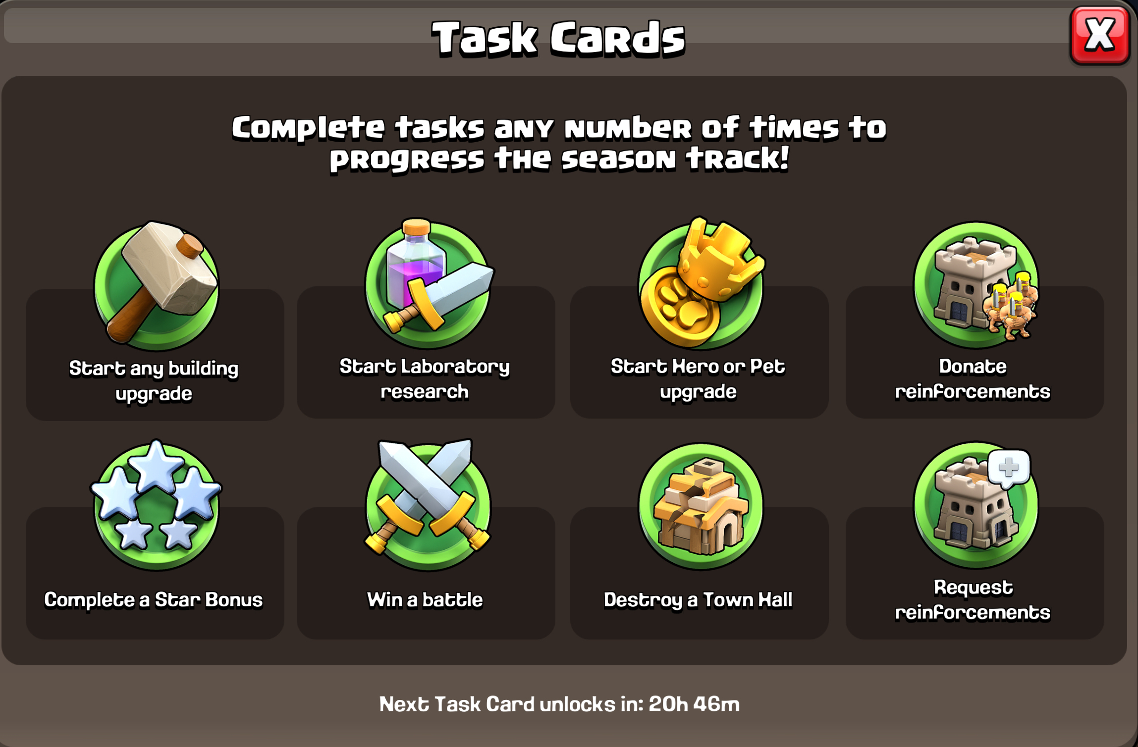 Aktuelle Aufgabenkarte im Clash-of-Clans-Goldpass