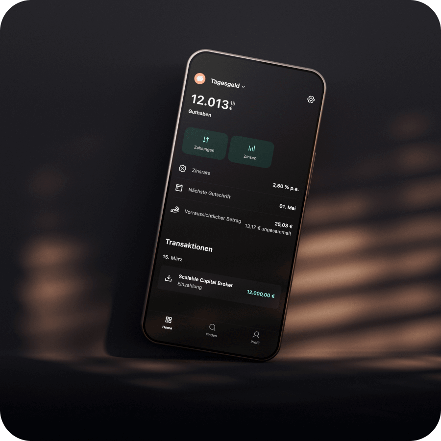 Offizielle Scalable Capital Tagesgeld Ansicht in der App