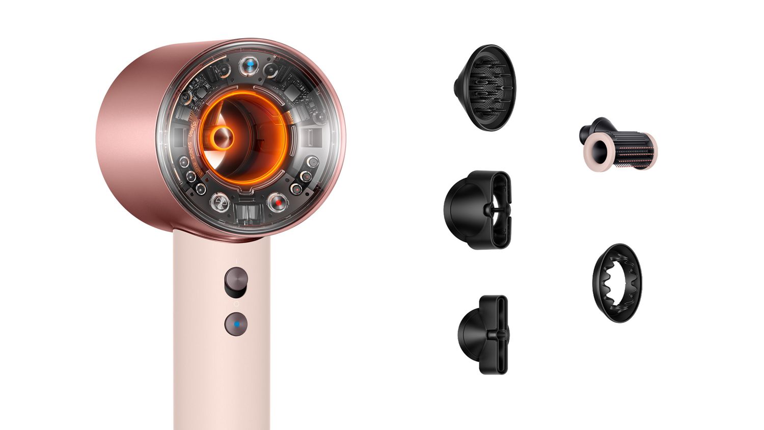 Dyson Supersonic Nural Haartrockner mit Aufsaetzen in Ceramic Pink und Rosegold