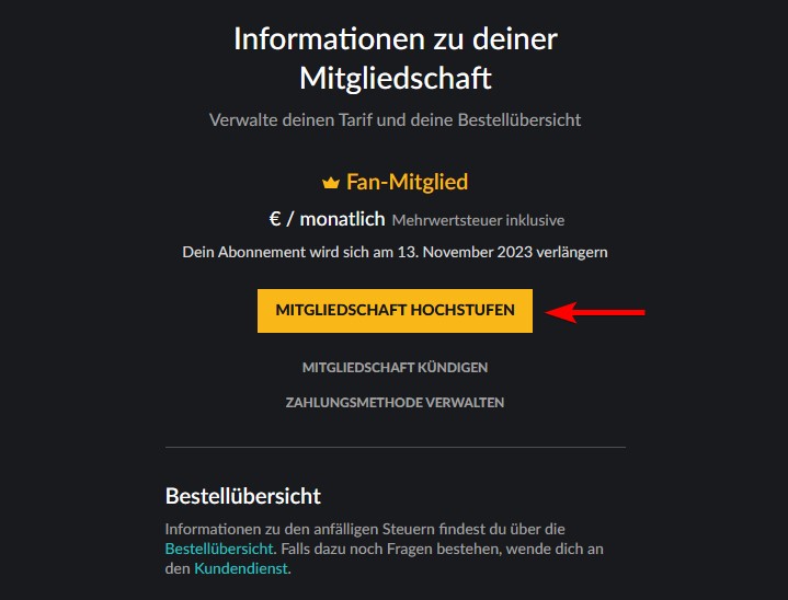 Crunchyroll Mitgliedschaftsinformationen mit Upgrade-Hinweis