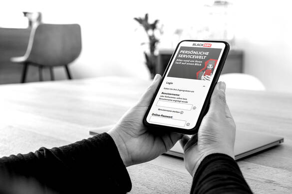 Offizielle BLACKSIM Darstellung der persönlichen Servicewelt auf einem Smartphone