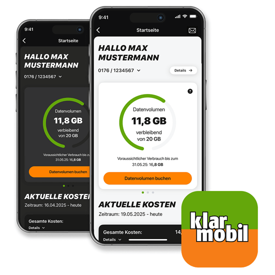 klarmobil App mit Datenverbrauch und Kostenübersicht