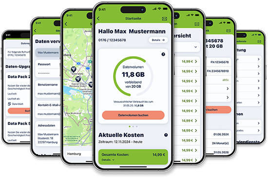 freenet Mobilfunk App mit Kosten-, Daten- und Vertragsansichten