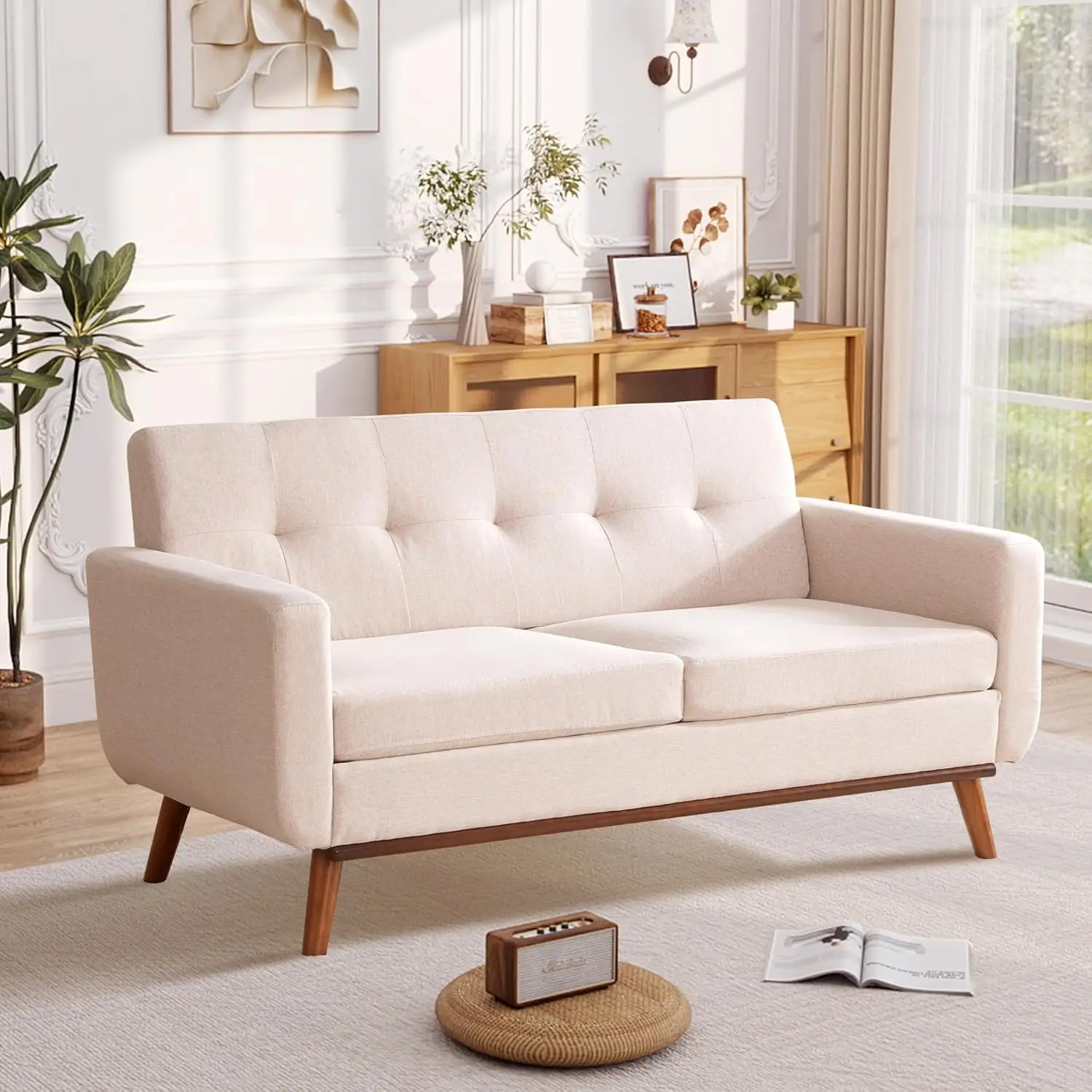 Offizielles Joybuy Bild des haferfarbenen HONEYOU Zweisitzer-Sofas