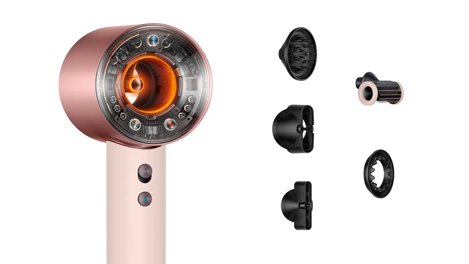 Dyson Supersonic Nural Haartrockner mit Aufsaetzen in Ceramic Pink und Rosegold