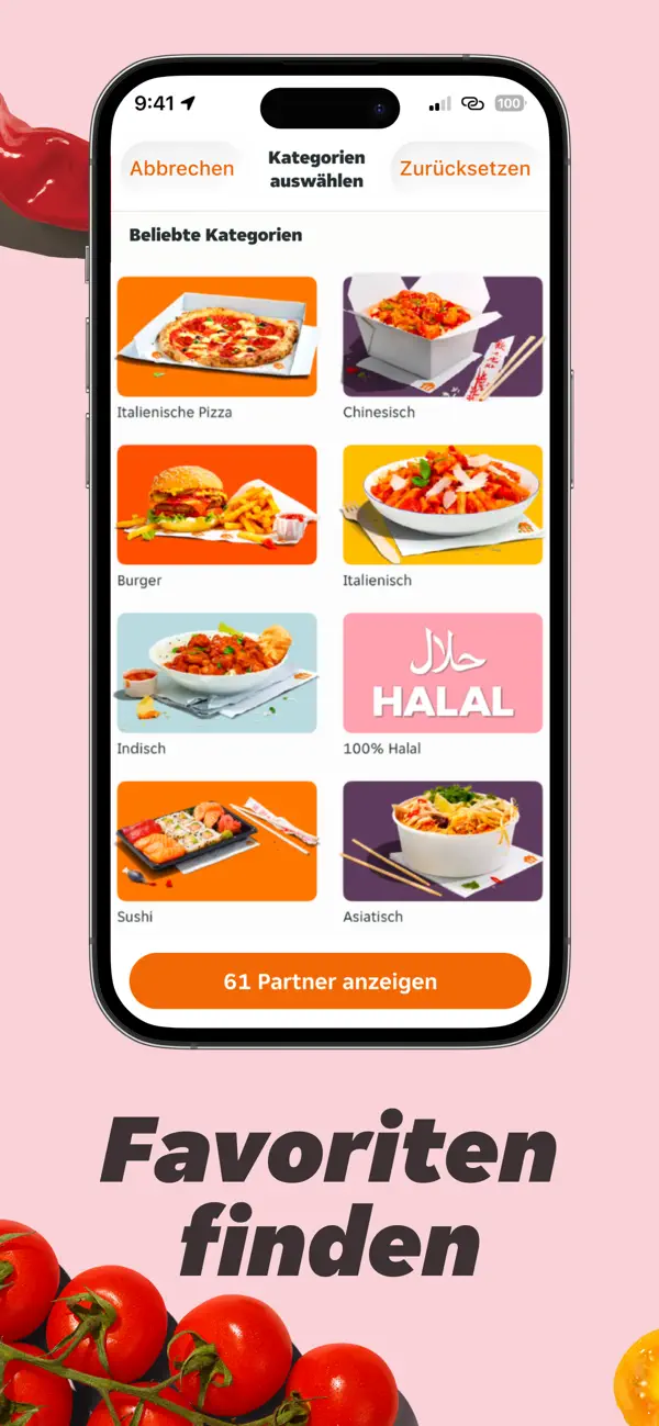 Kategorien und Partnerfilter in der Lieferando App