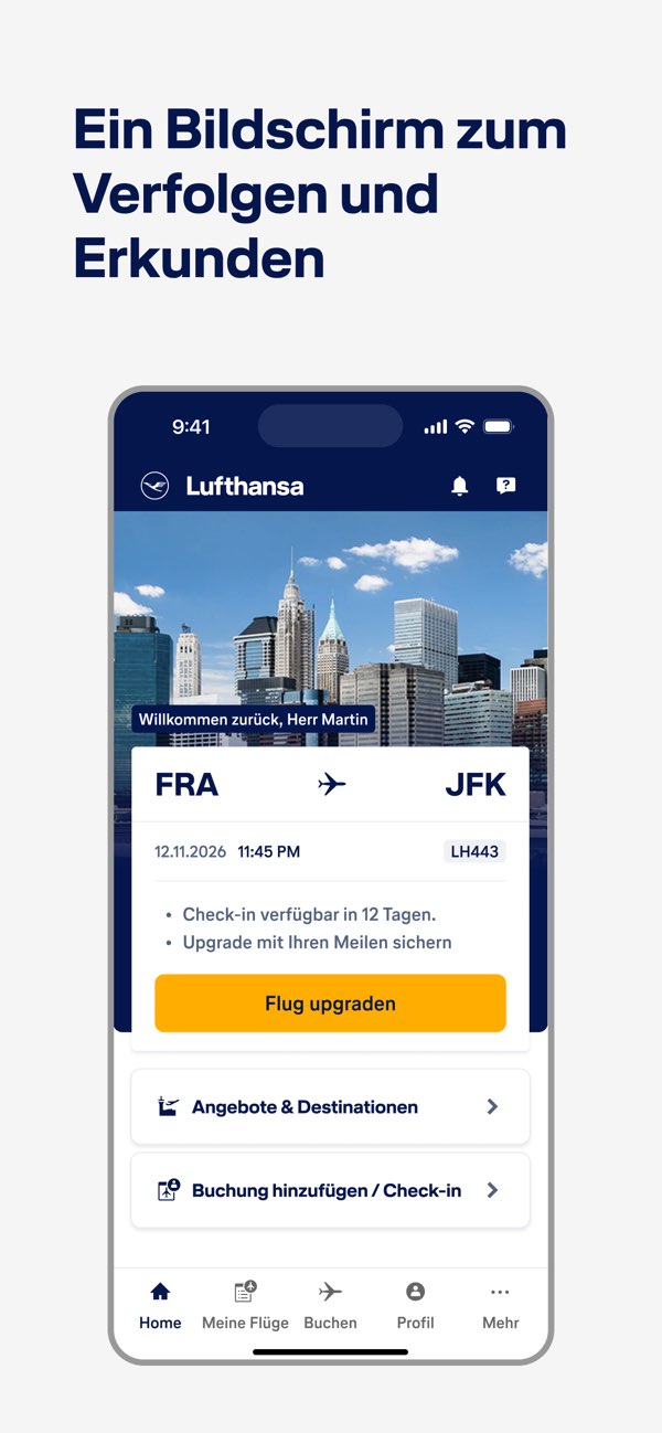 Offizielle Lufthansa App mit der Ansicht Meine Flüge