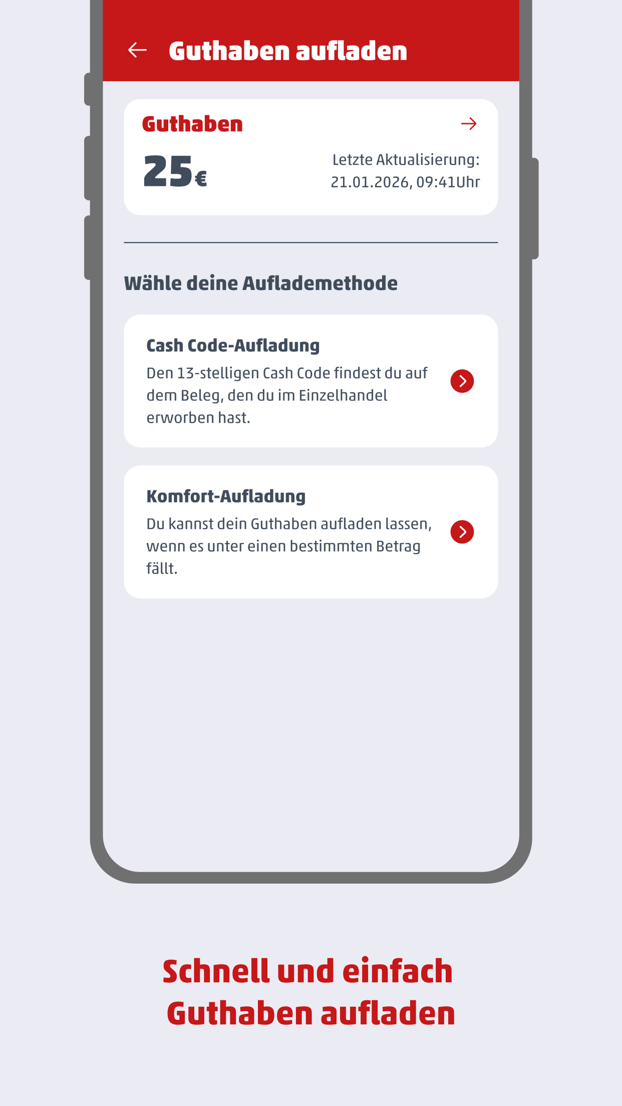 Penny Mobil App 现金充值码和自动充值界面