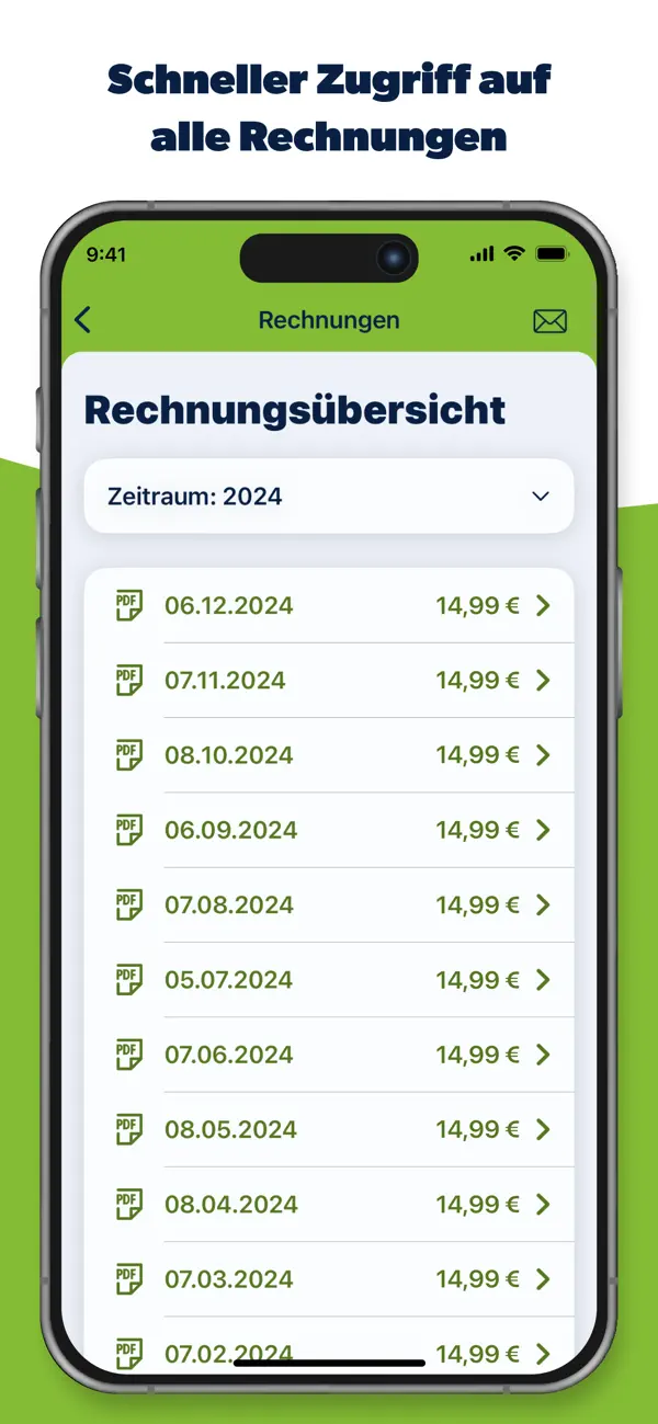 Offizieller Screenshot der freenet Mobilfunk App mit Rechnungsübersicht