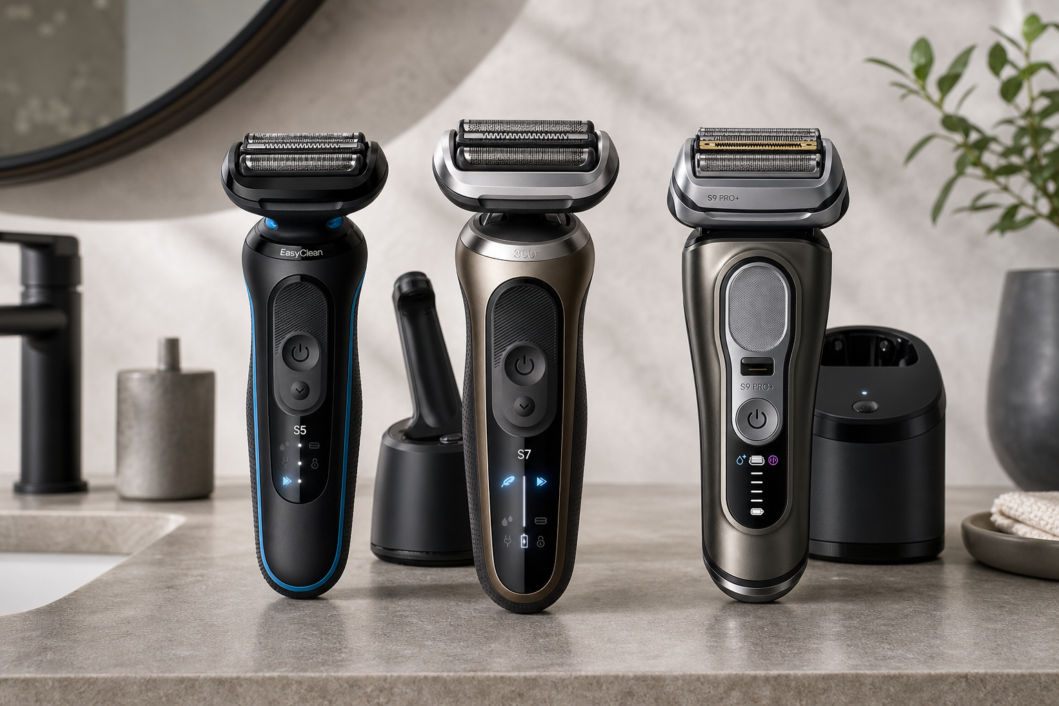 Braun Series 5、Series 7 和 Series 9 Pro+ 三款电动剃须刀对比