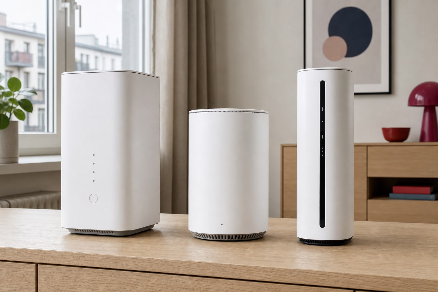 Drei 5G-Heimrouter als Vergleich für GigaCube, O2 HomeSpot und Telekom Speedbox