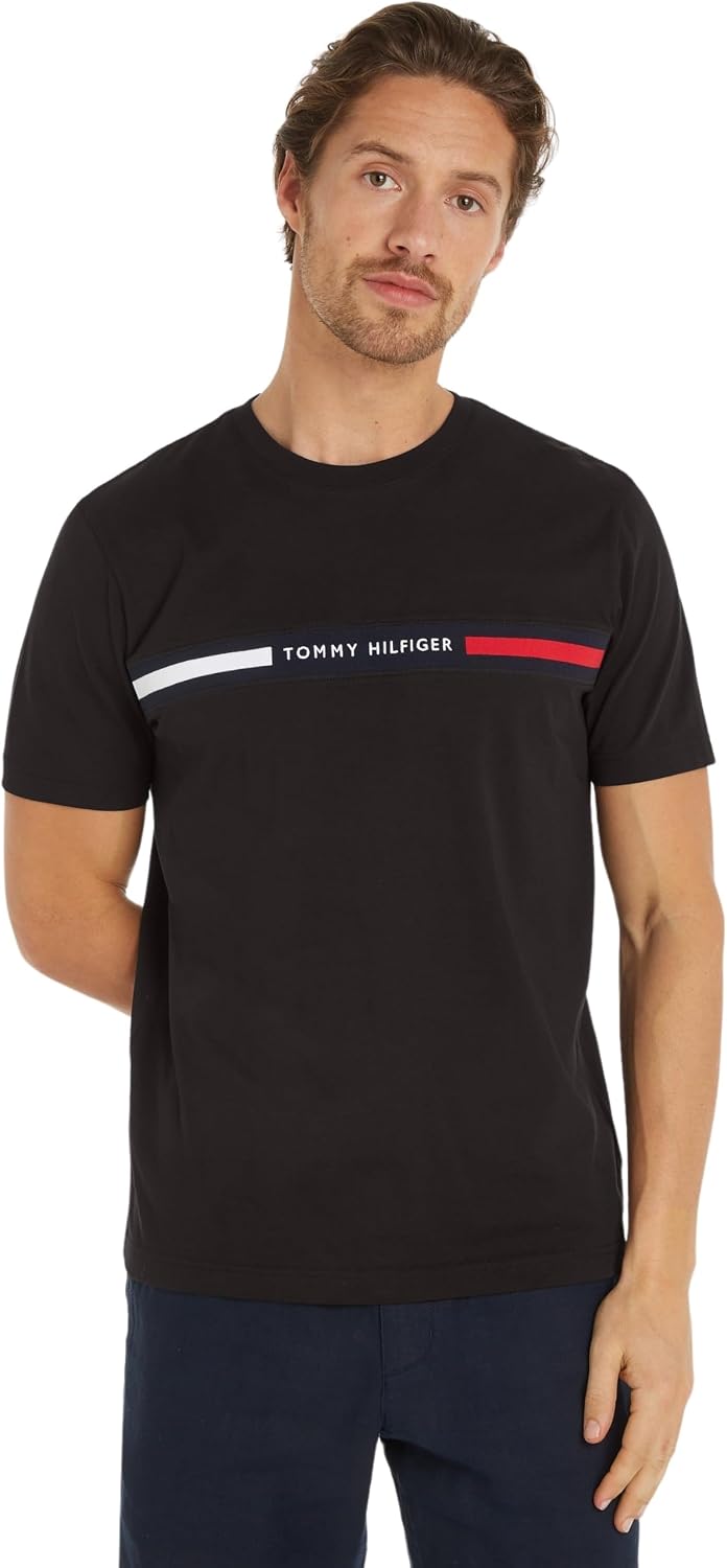 Tommy Hilfiger 男士黑色圆领短袖 T 恤