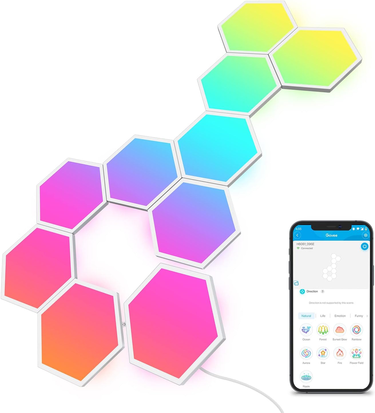 Govee Glide Hexa RGBIC LED-Panels im 10er-Set 10 modulare Sechseck-Panels mit WLAN, App- und Sprachsteuerung