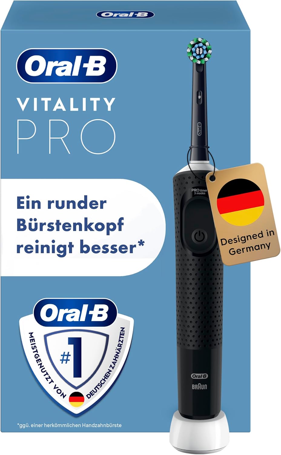 Oral-B Vitality Pro elektrische Zahnbürste Schwarz, 1 Aufsteckbürste, 3 Putzmodi