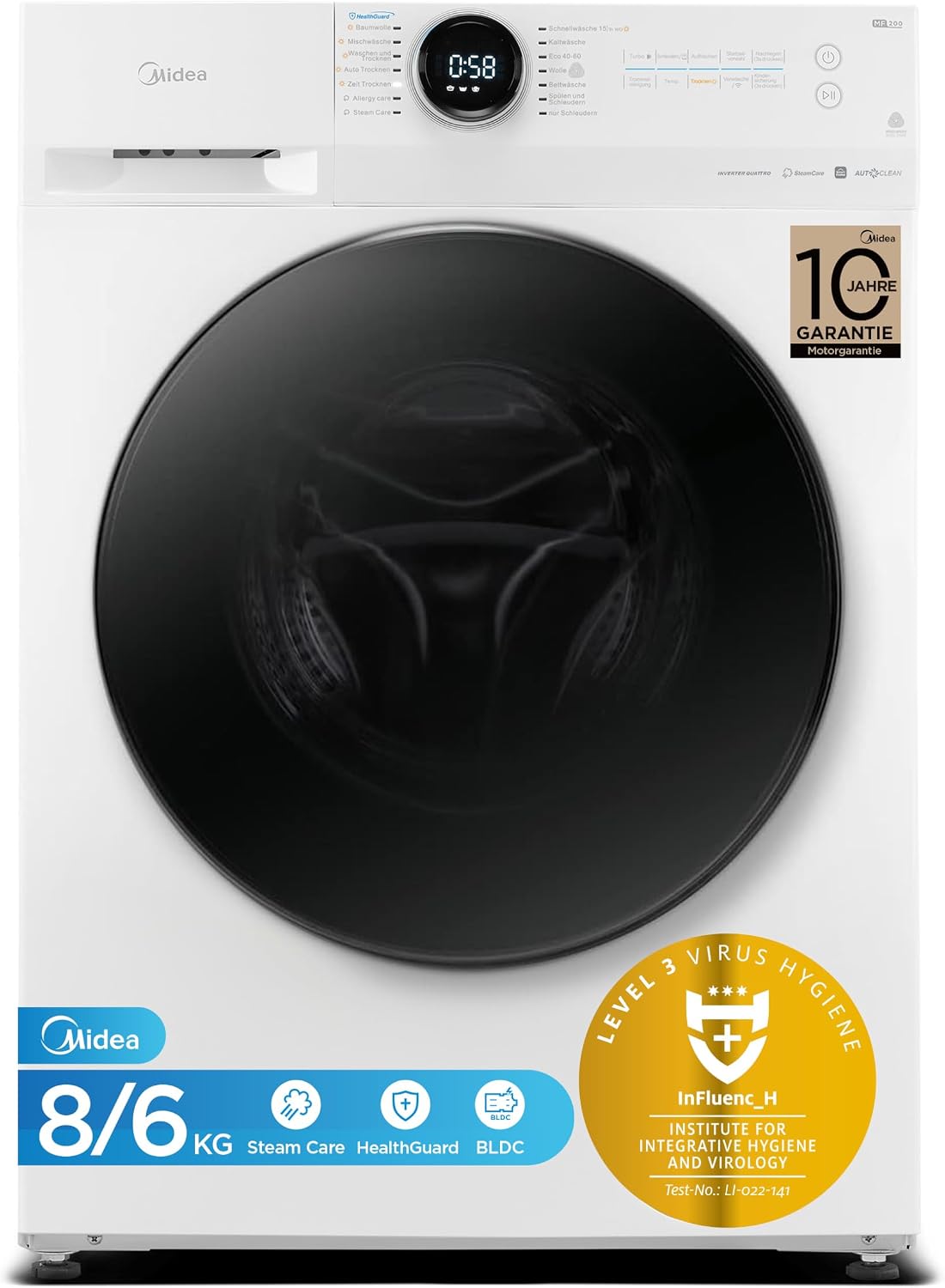 Midea MF200D86WB Waschtrockner mit 8 kg Wasch- und 6 kg Trockenkapazität