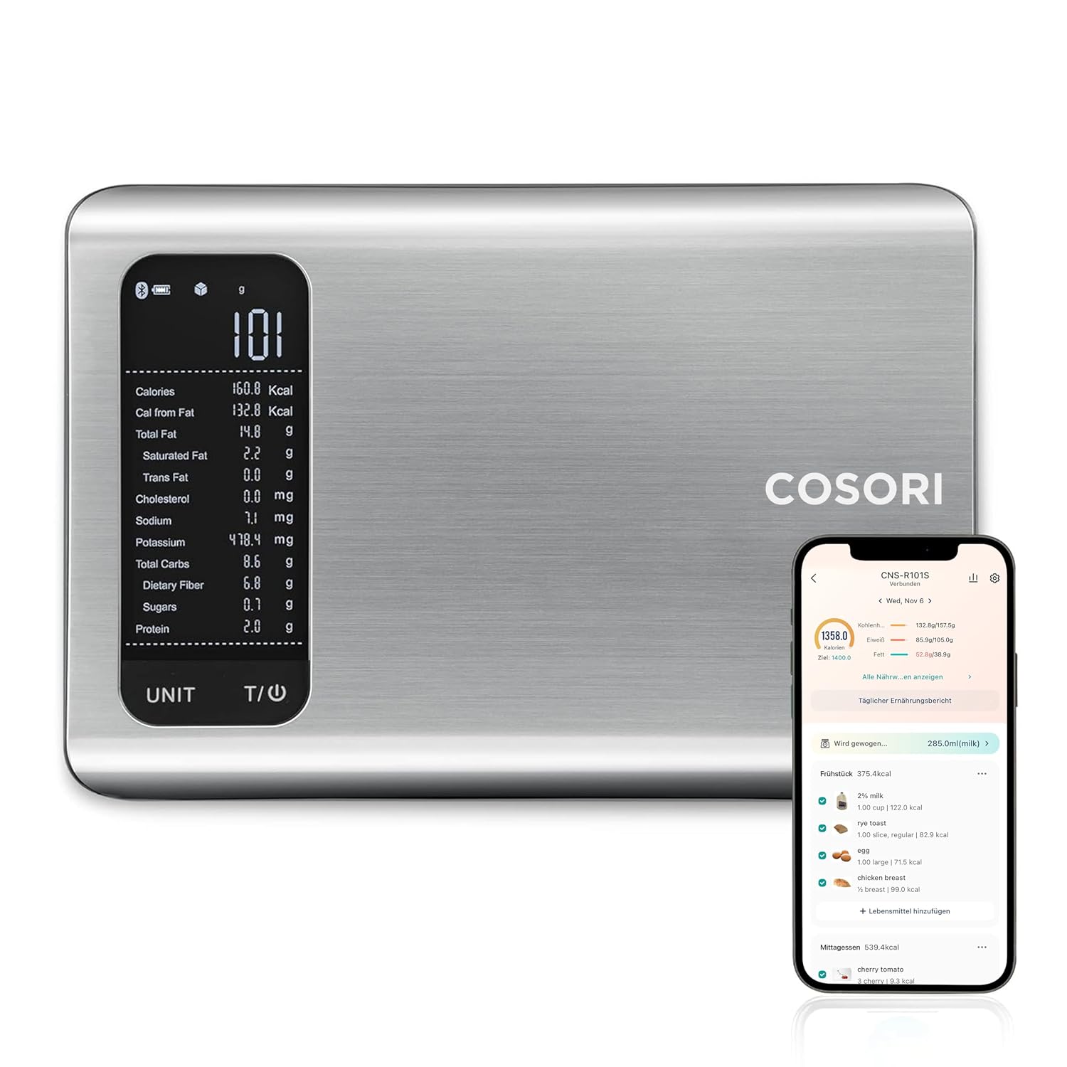 Cosori CNS-R101S smarte Ernährungswaage aus Edelstahl