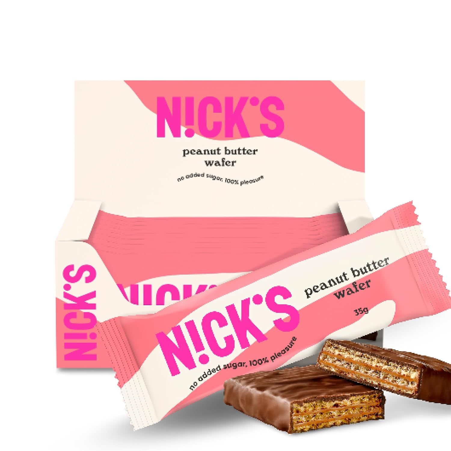 N!CK'S Peanut Butter Wafer Riegel im 9er-Pack 9 x 35 g, Erdnussbutter-Waffelriegel, ohne Zuckerzusatz