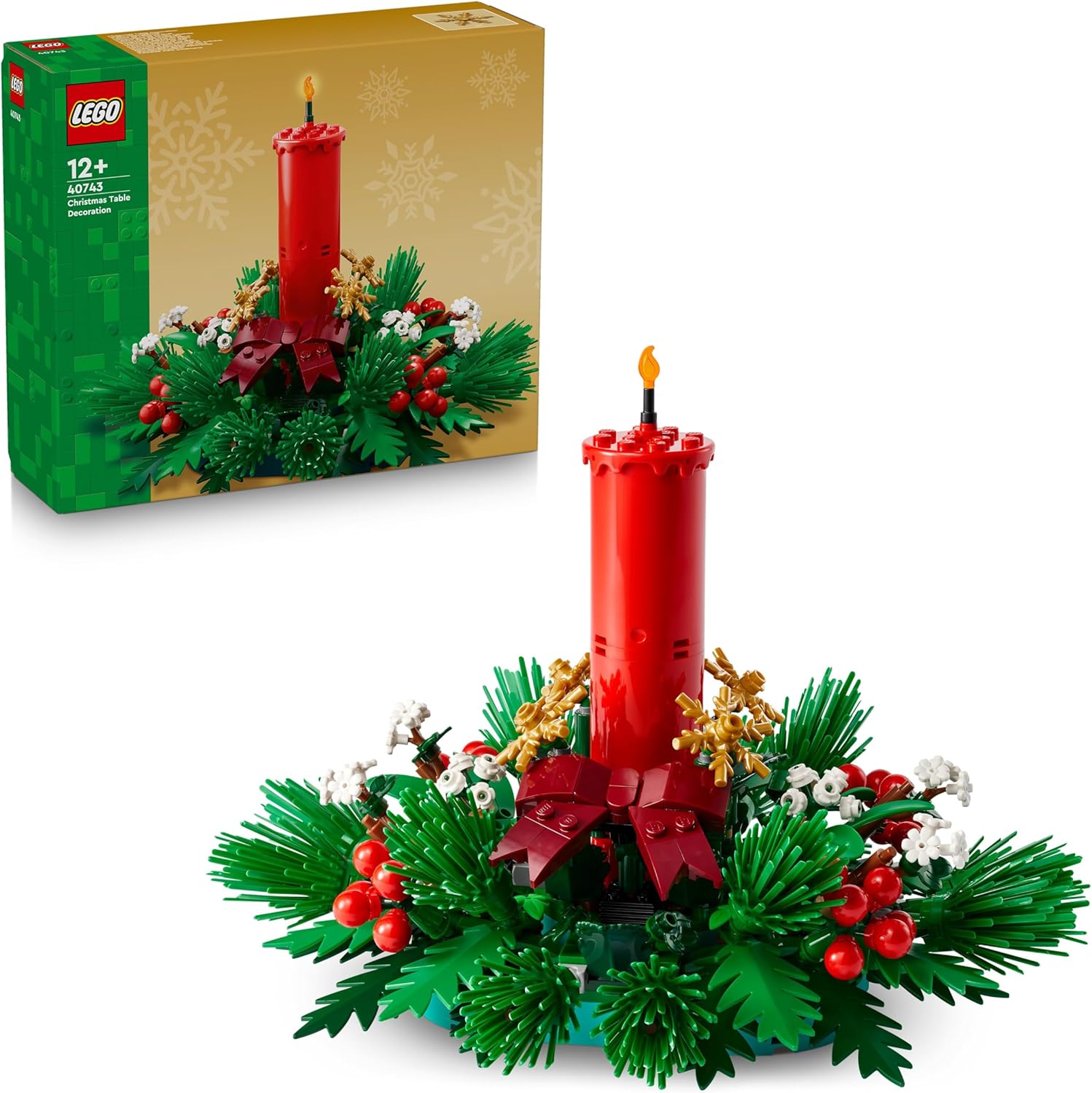 LEGO 40743 Weihnachtsgesteck festliches Bauset mit Kerze, Beeren, Sternen und Blättern, ab 12 Jahren