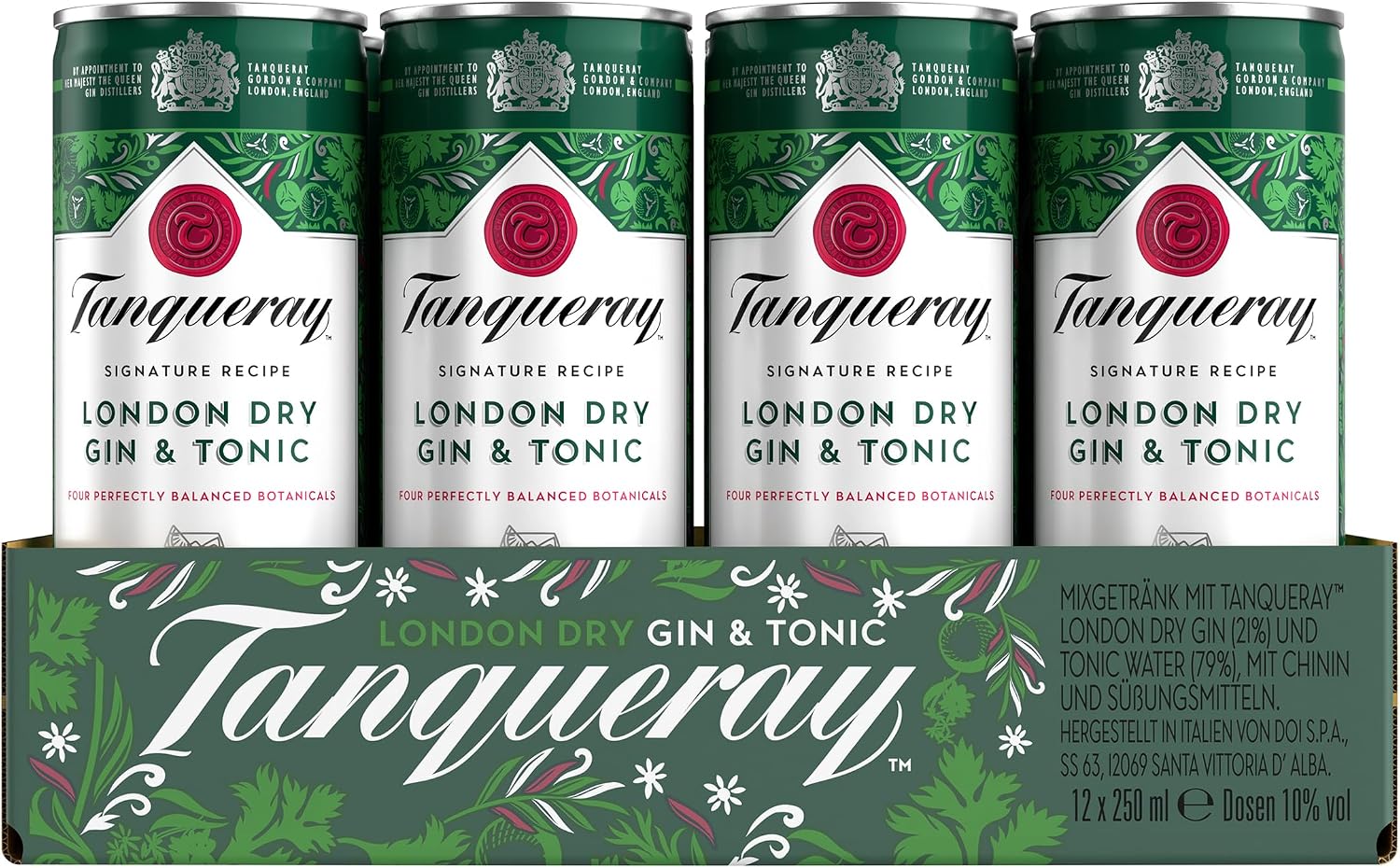 Tanqueray London Dry Gin und Tonic zwölf Dosen à 250 ml