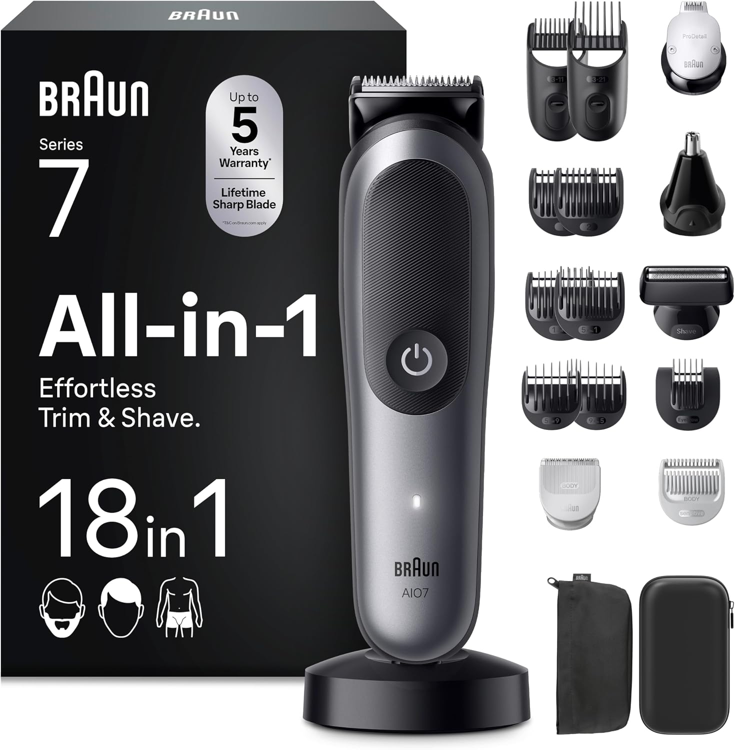 Braun AIO7585 Series 7 18-in-1-Grooming-Set mit Aufsätzen