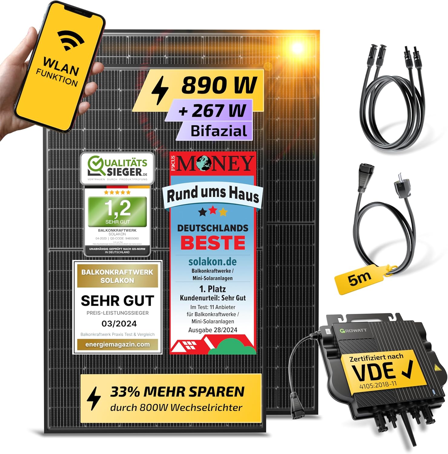 Solakon 900W Balkonkraftwerk mit 800W-Wechselrichter für 244,95 EUR bei Amazon.de
