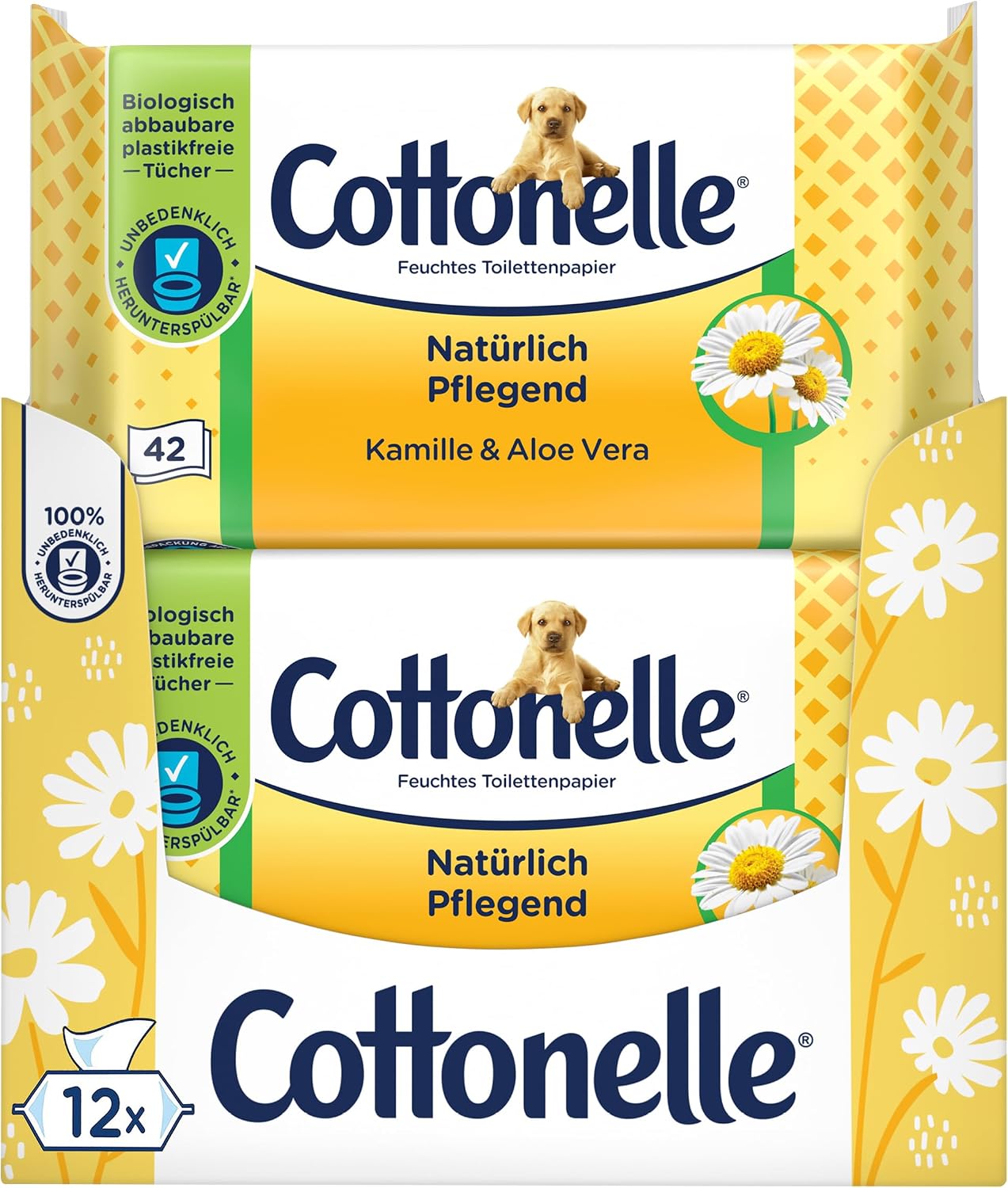 Cottonelle feuchtes Toilettenpapier Kamille & Aloe Vera 12 Packungen mit je 42 Tüchern, insgesamt 504