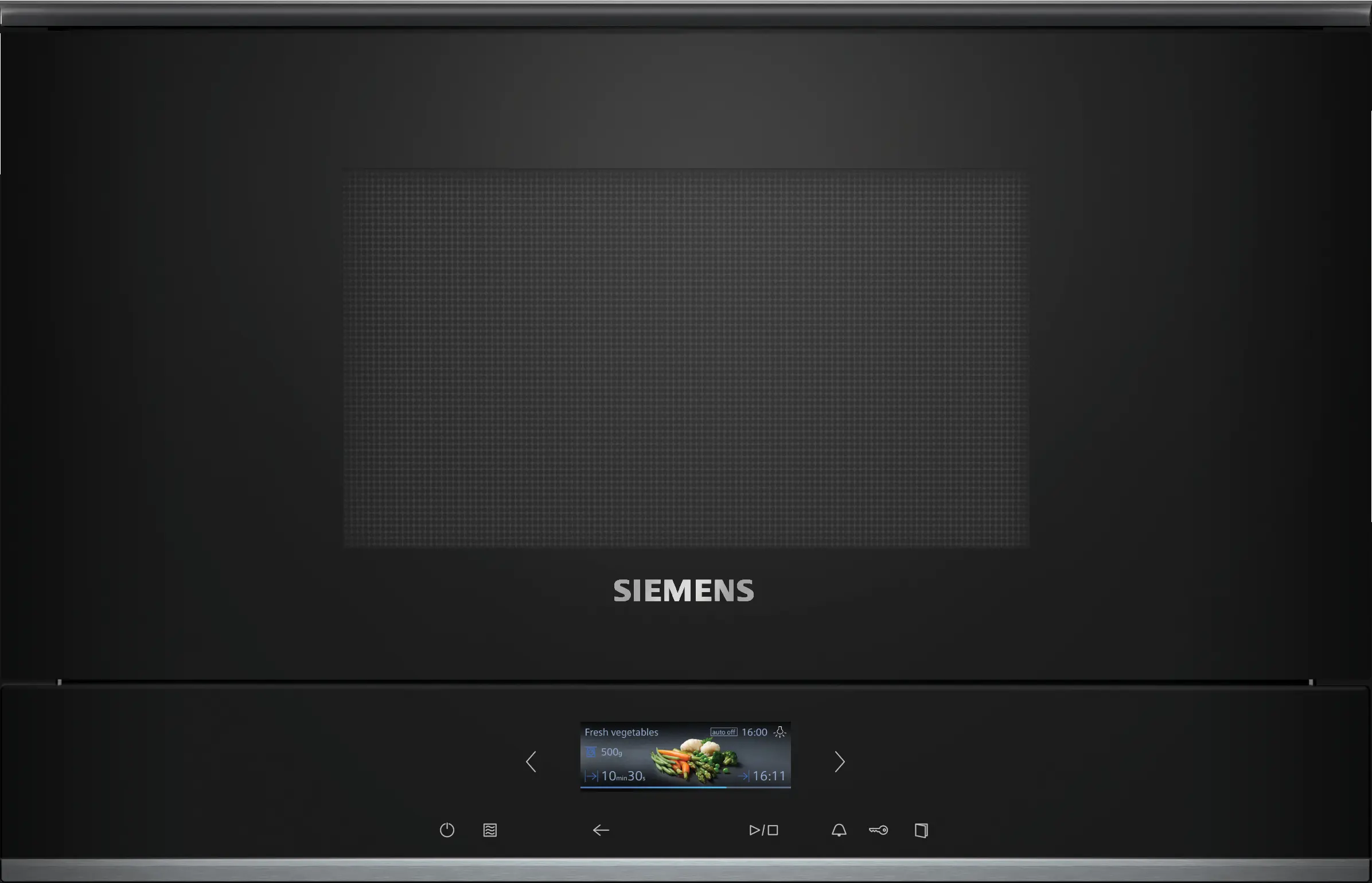 Siemens iQ700 black and stainless steel built-in microwave with grill 60 x 38 cm (BE732L1B1)