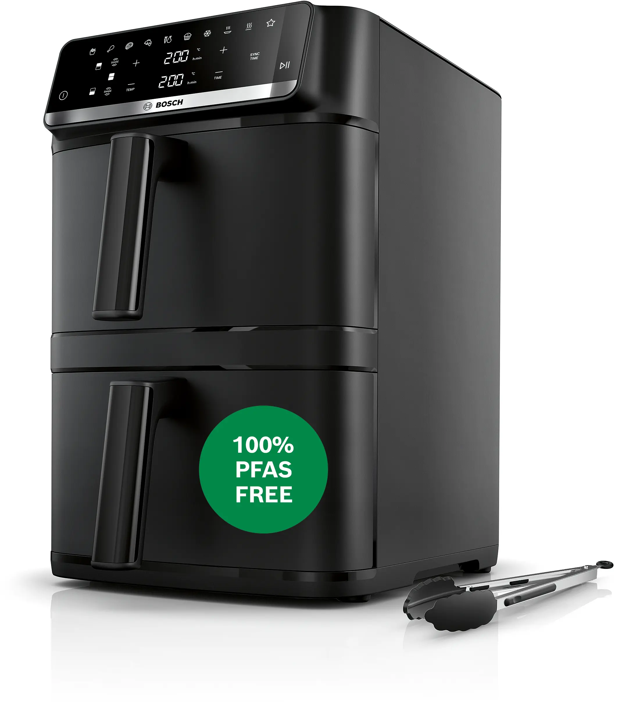 Bosch Serie 6 Double Stack 12 L dual-basket air fryer with silicone tongs (MAFD661B7)