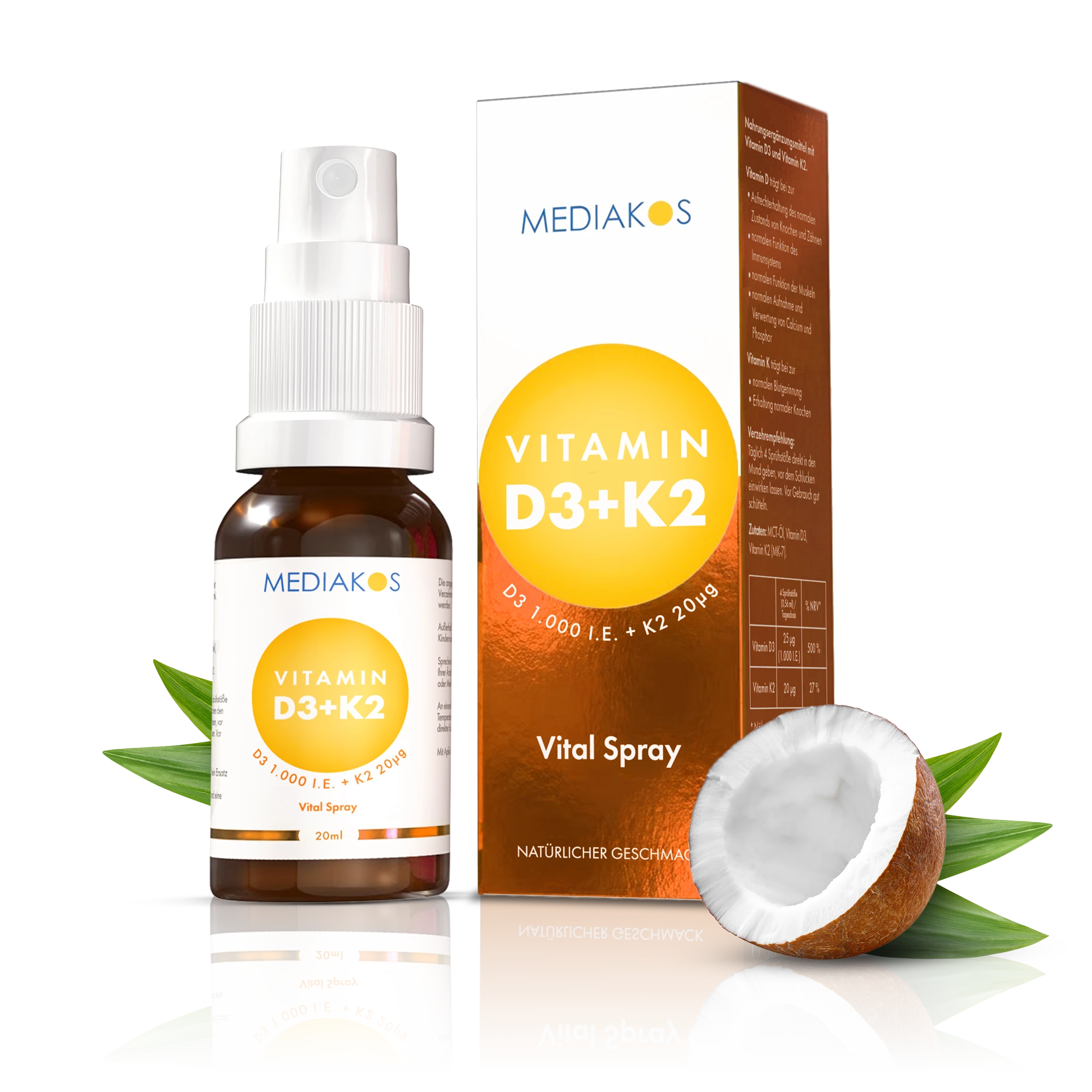 Mediakos 维生素 D3+K2 喷雾 20 ml：9.99 EUR，原价 14.95 EUR