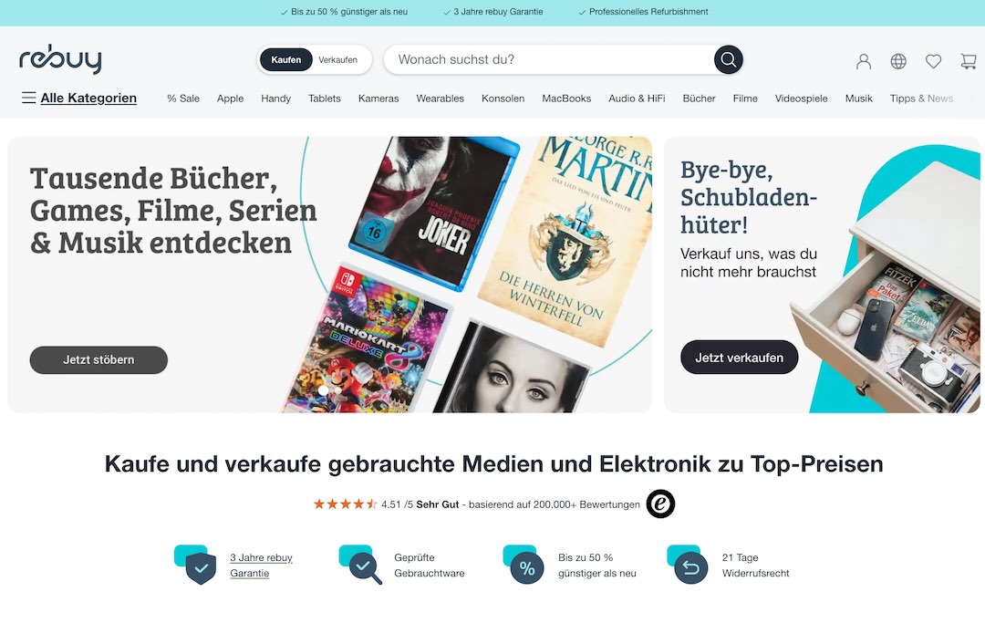 rebuy Medien-Gutschein: 15 % Rabatt und kostenloser Versand ab 35 €