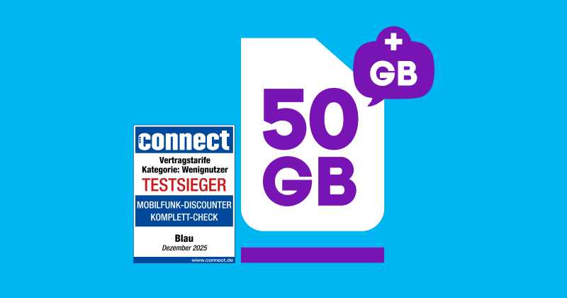 Blau Allnet M: 50 GB 5G für 9,99 € statt 14,99 € monatlich