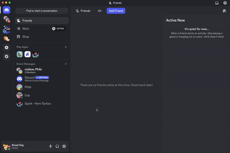 Discord 官方桌面端好友、Nitro、商店与私信界面