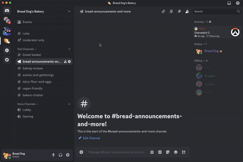 Discord 官方桌面端服务器频道、角色与成员界面