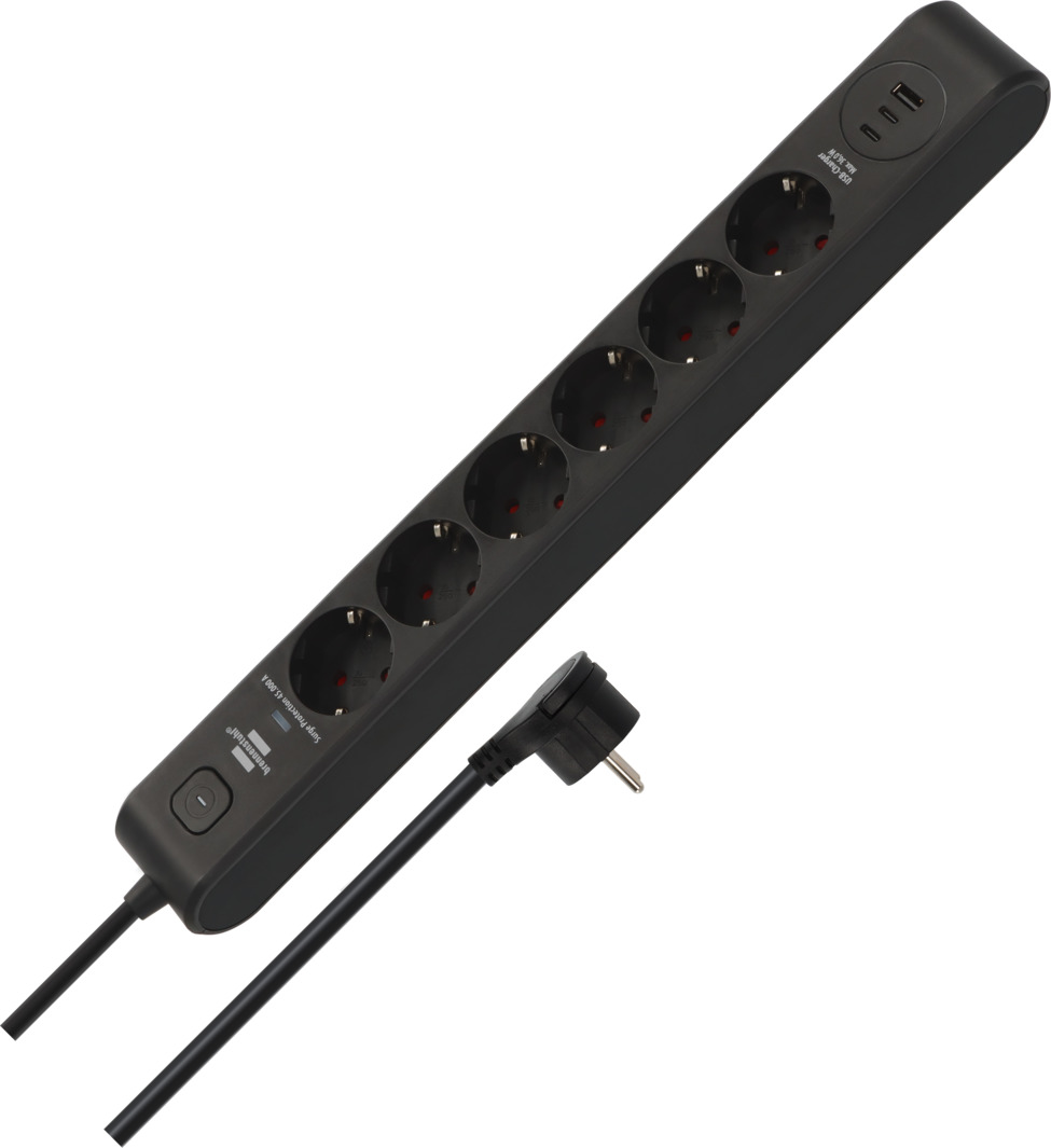 Brennenstuhl 1150790603 六位 45,000 A USB-C PD 浪涌保护插线板