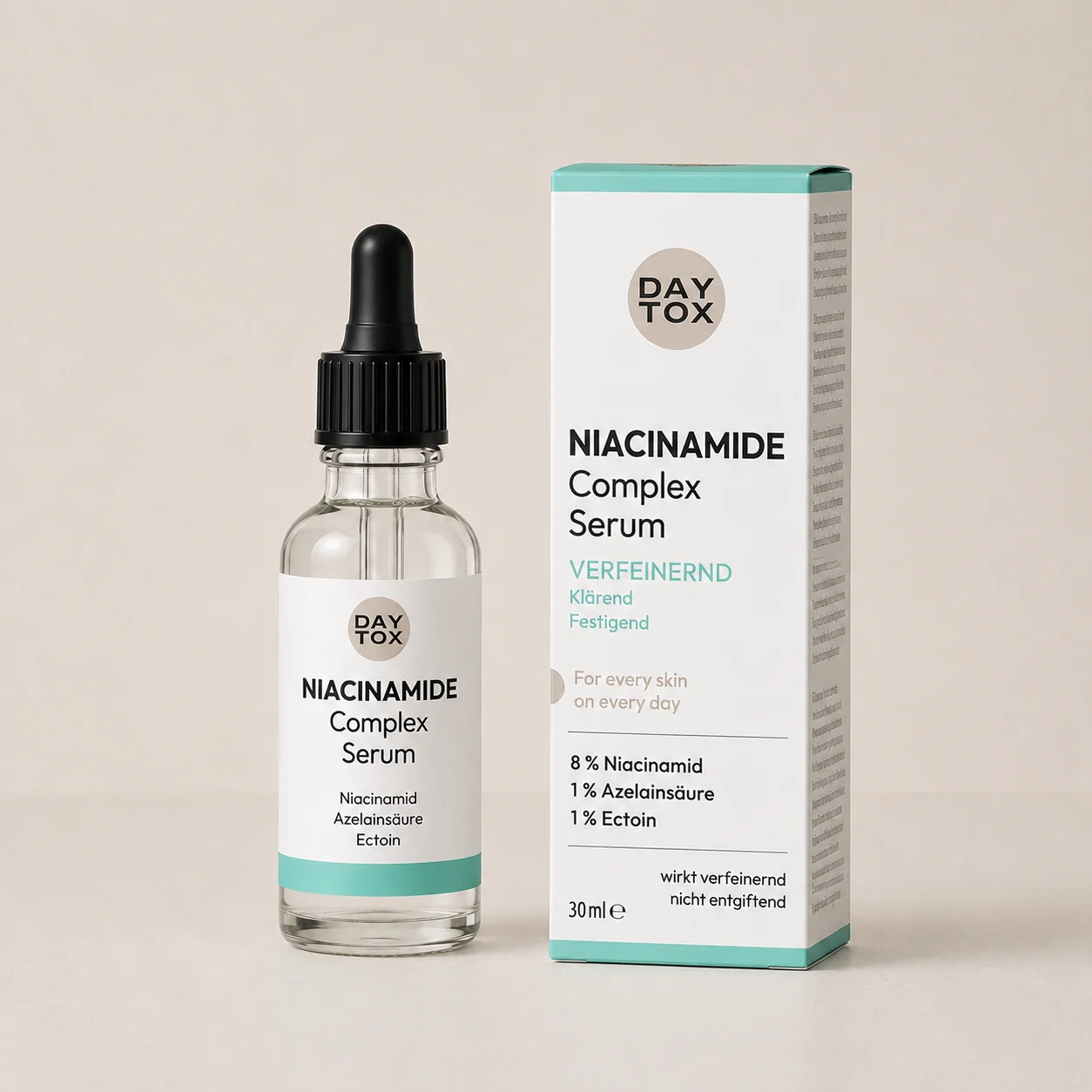 Offizielles Produktbild des DAYTOX Niacinamide Complex Serum mit 30-ml-Verpackung