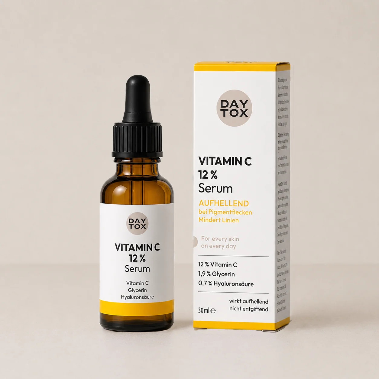 Offizielles Produktbild des DAYTOX Vitamin C 12% Serum mit 30-ml-Verpackung