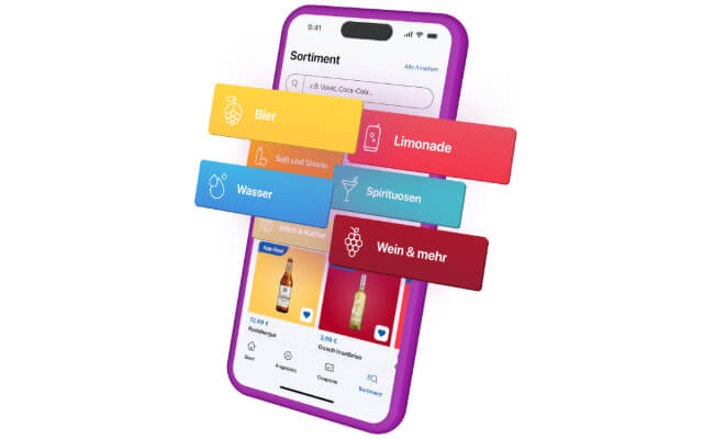 Getränkesortiment und Merklistenfunktion in der GH GO App
