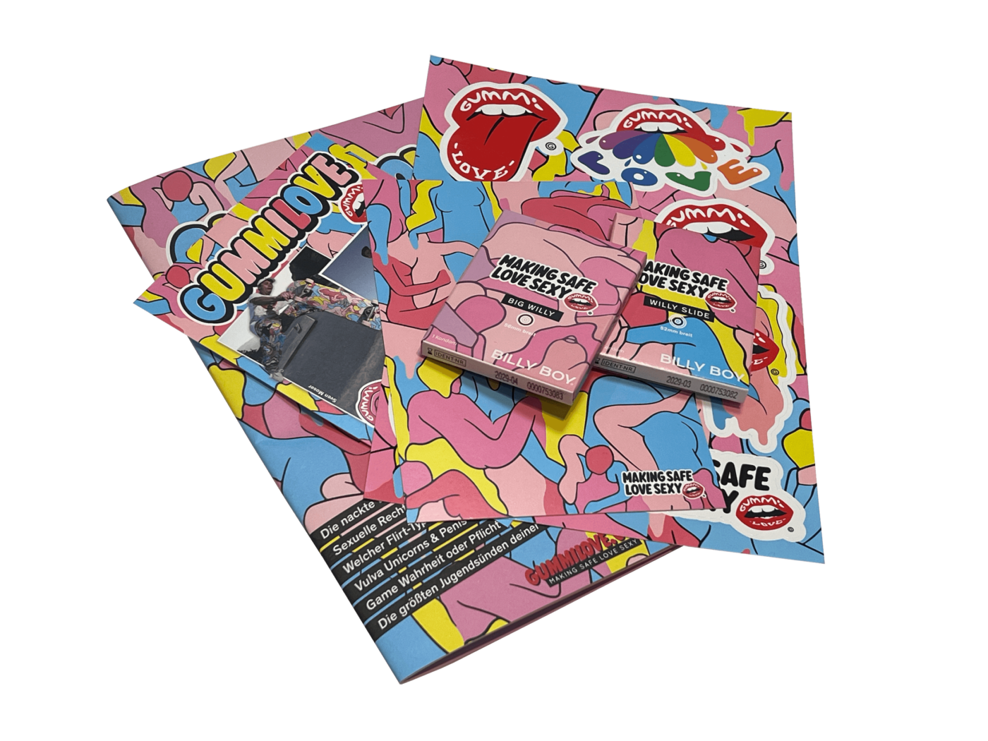 含杂志、贴纸和安全套的 GummiLove SafetyFirstSet