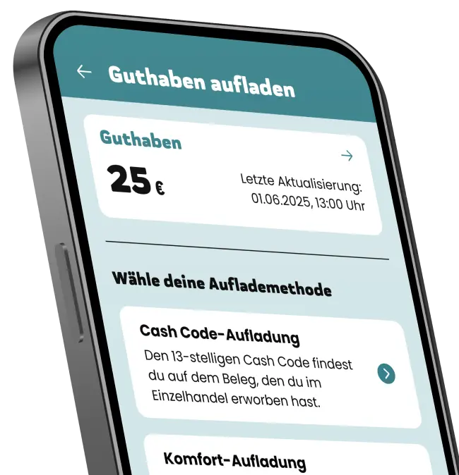 ja! mobil App 中的余额和充值方式界面