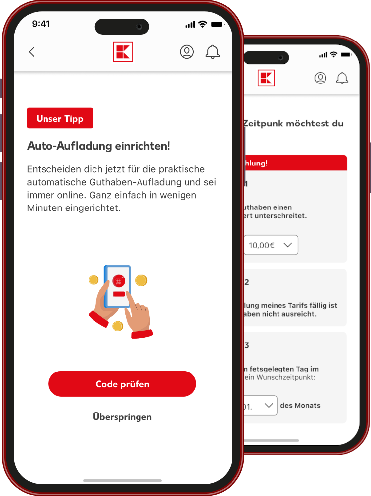 Kaufland mobil 官方 App 自动充值设置界面
