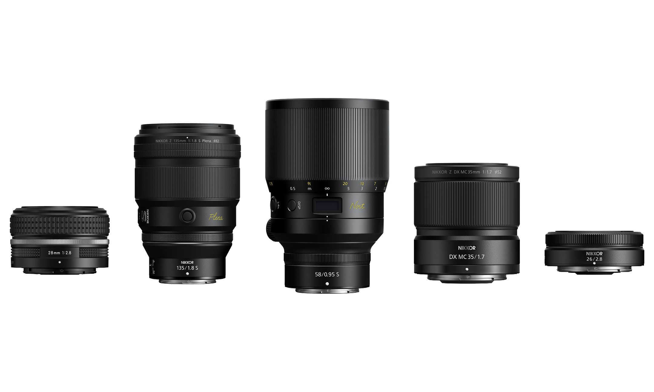 Offizielle Nikon Produktabbildung mehrerer NIKKOR Objektive