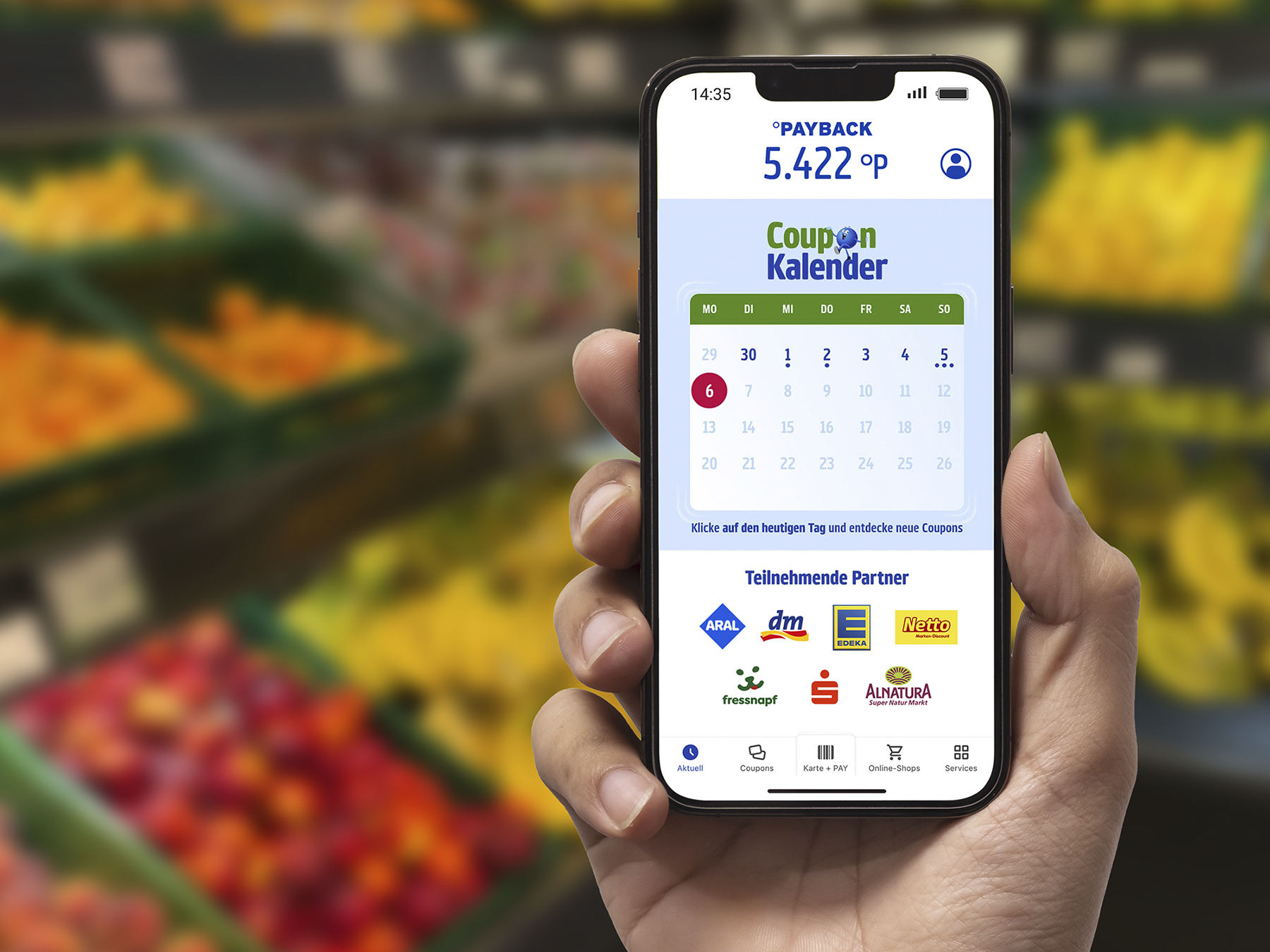 Coupon-Kalender und Partnerauswahl in der PAYBACK App