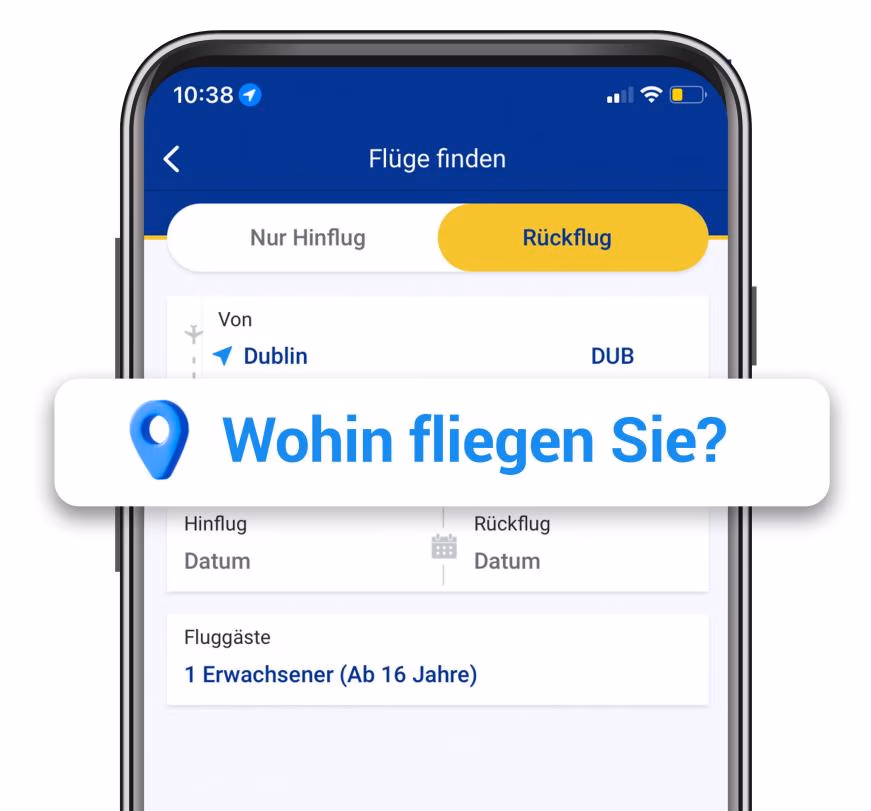 Ryanair App 航班搜索与日期选择界面
