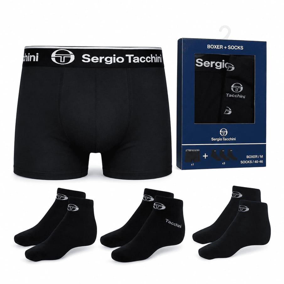 Sergio Tacchini Herren-Set mit Boxershorts und drei Paar Sneakersocken