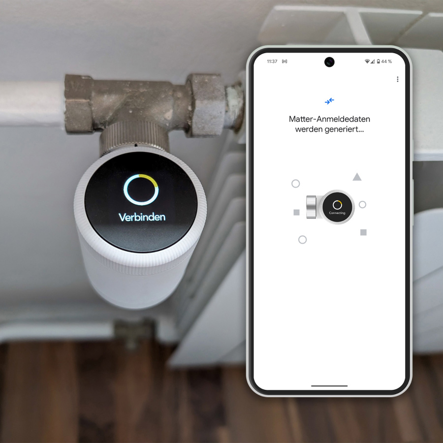 Matter-Einrichtung eines Heizkörperthermostats mit Smartphone bei tink