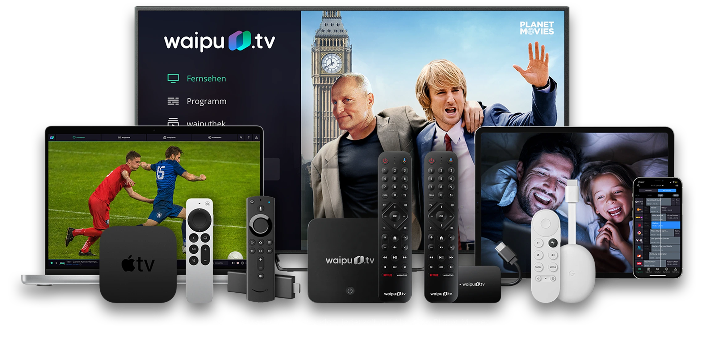 Waipu.tv auf Fernseher, Smartphone, Tablet und verschiedenen Streaming-Geräten